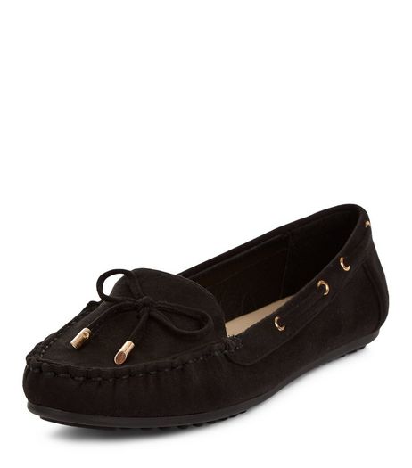Wide Fit Black Suedette Mocassins | New Look
