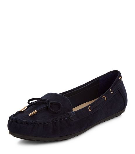 Wide Fit Navy Suedette Mocassins | New Look