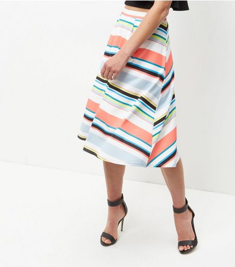 Multicoloured Stripe Midi Skater Skirt | New Look