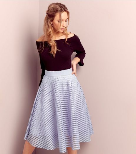 Lilac Mesh Stripe Midi Skater Skirt | New Look