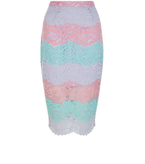 Multicoloured Stripe Lace Split Hem Pencil Skirt | New Look