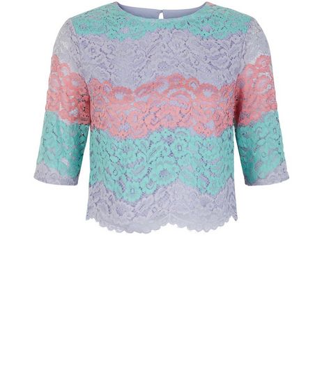 Multicoloured Stripe Lace 1/2 Sleeve Crop Top | New Look