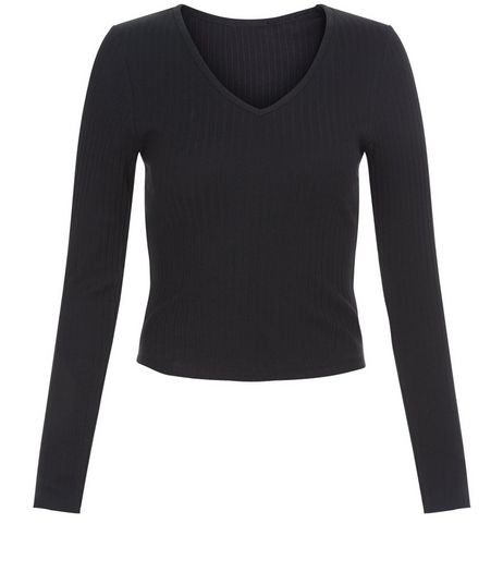 Teens Black V Neck Long Sleeve Top | New Look