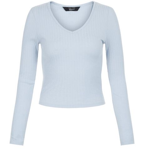 Teens Pale Blue V Neck Long Sleeve Top | New Look