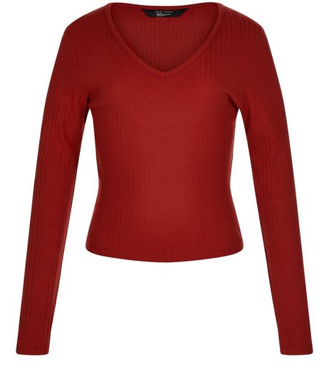 Teens Dark Red Ribbed Long Sleeve Top | New Look