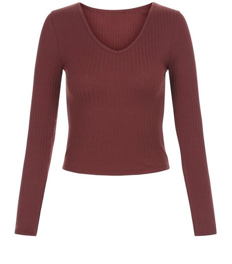 Teens Burgundy V Neck Long Sleeve Top | New Look