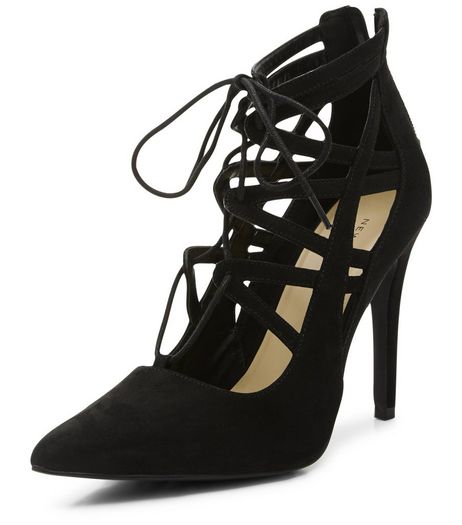 Black Suedette Multi Strap Ghillie Heels | New Look