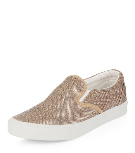 Gold Shimmer Slip On Plimsolls | New Look
