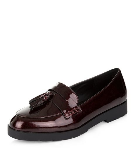 Dark Red Patent Loafers | New Look