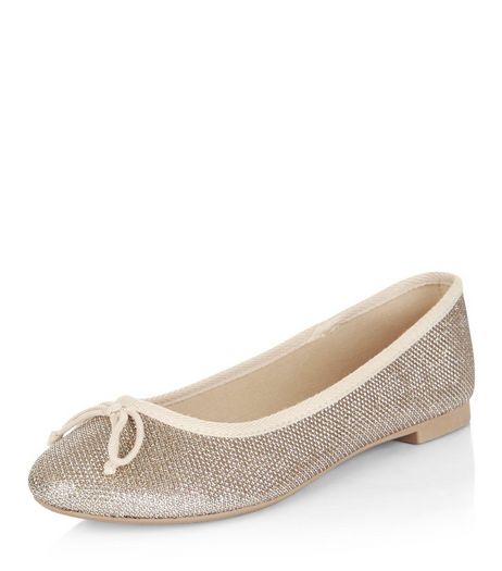 Gold Textured Ballet Pumps | New Look