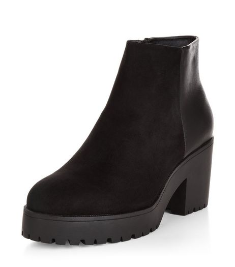 Wide Fit Black Contrast Chunky Ankle Boots | New Look