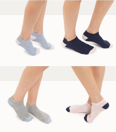 4 Pack Grey Pink and Blue Trainer Socks | New Look