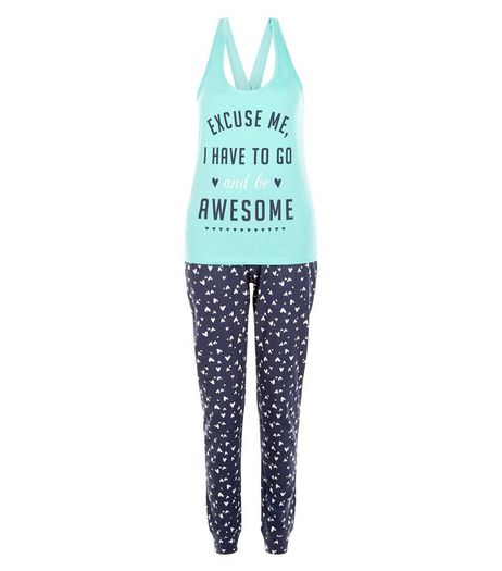Turquoise Excuse Me Print Pyjama Set | New Look