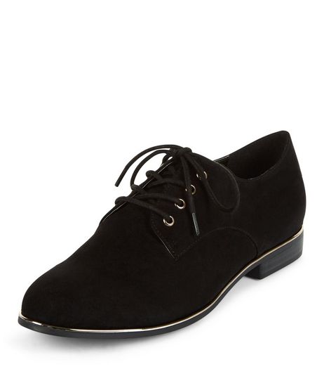 Black Metal Trim Lace Up Brogues | New Look