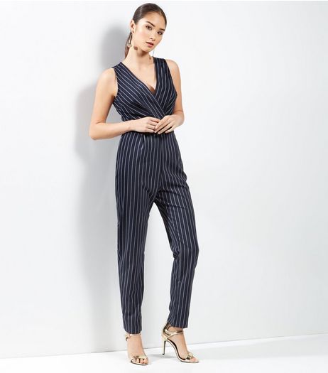 Navy Pinstripe Print Sleeveless Jumpsuit | New Look