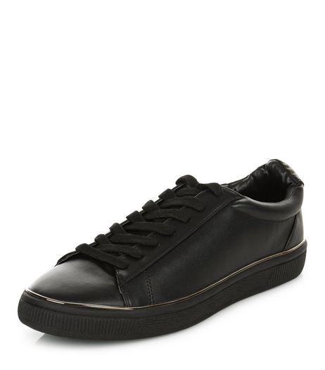 Black Metal Trim Trainers | New Look