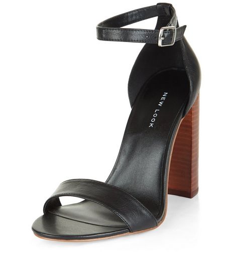 Black Leather Block Heel Sandals | New Look