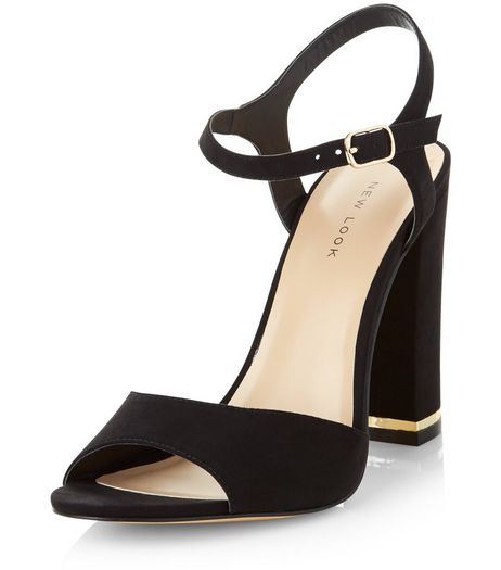 Black Suedette Metal Trim Heeled Sandals | New Look