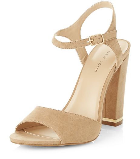 Tan Suedette Metal Trim Heeled Sandals | New Look