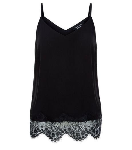 Teens Black Crepe Lace Trim Cami | New Look