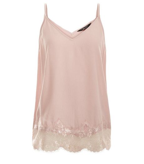 Teens Mid Pink Crepe Lace Trim Cami | New Look