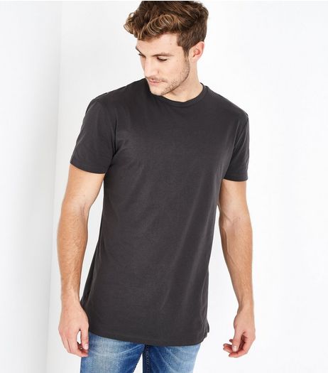 Dark Grey Longline T-Shirt | New Look
