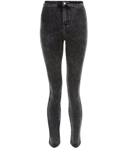 Teens Black Acid Wash High Waist Super Skinny Jeans | New Look