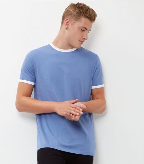 Pale Blue Contrast Trim T-Shirt | New Look