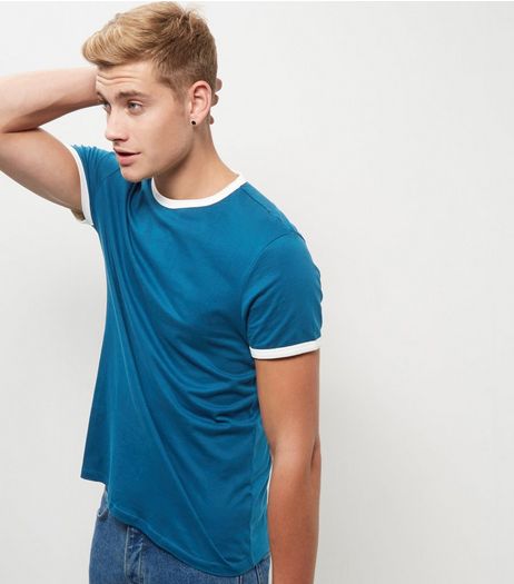 Blue Contrast Trim T-Shirt | New Look