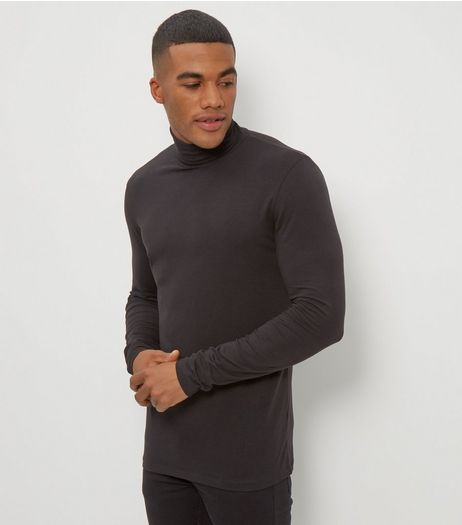 Black Cotton Mix Stretch Roll Neck | New Look