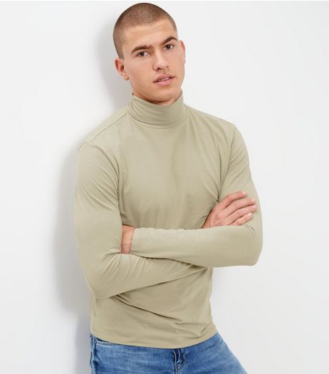 Olive Green Cotton Mix Stretch Roll Neck | New Look