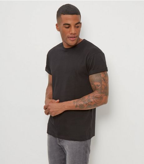 Black Roll Sleeve T-Shirt | New Look