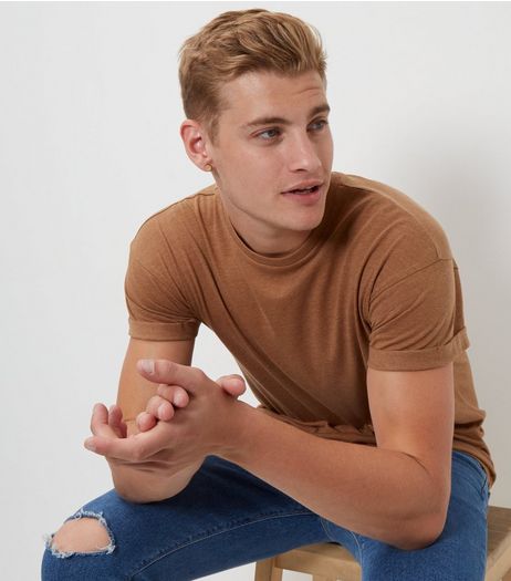 Light Brown Roll Sleeve T-Shirt | New Look