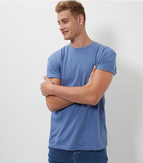 Pale Blue Roll Sleeve T-Shirt | New Look