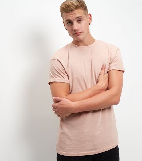 Mid Pink Roll Sleeve T-Shirt | New Look