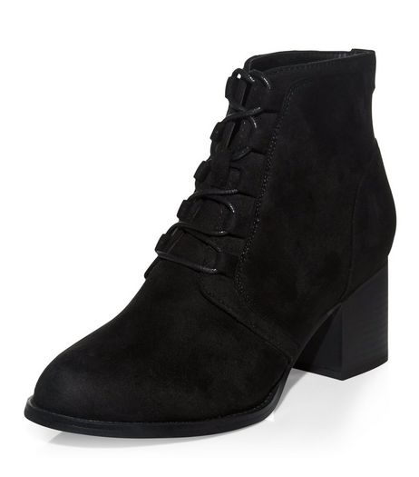 Teens Black Lace Up Block Heel Ankle Boots | New Look