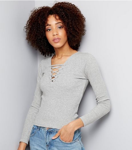 Grey Lattice Front Top | New Look