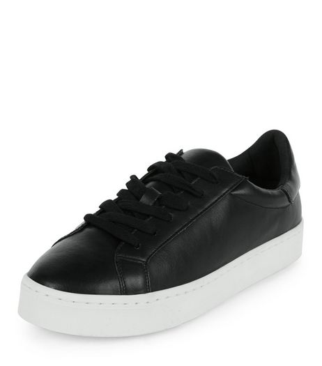 Black Contrast Lace Up Plimsolls | New Look