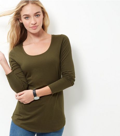 Olive Green Scoop Neck T-Shirt | New Look