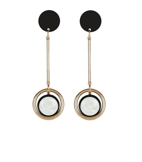 Black Contrast Disc Drop Earings | New Look