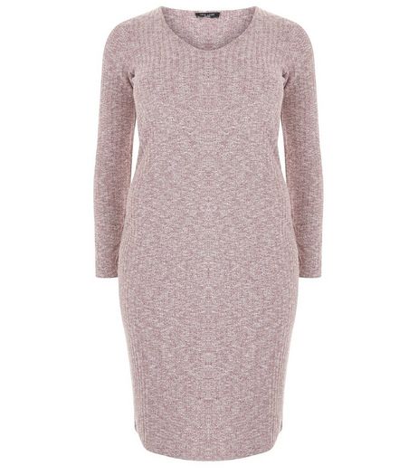 Curves Burgundy Ribbed V Neck Mini Dress | New Look