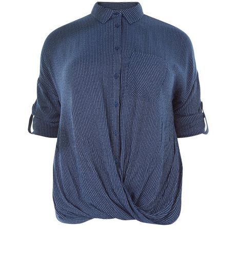Curves Blue Stripe Wrap Shirt | New Look