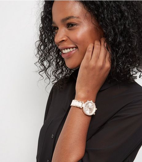 Rose Gold Diamante Watch | New Look