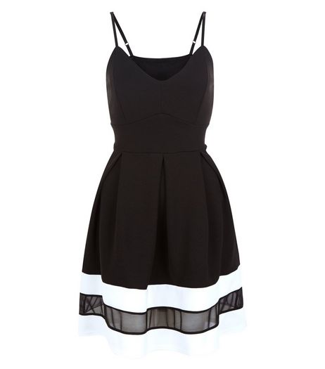 Cameo Rose Black Mesh Panel Strappy Skater Dress | New Look