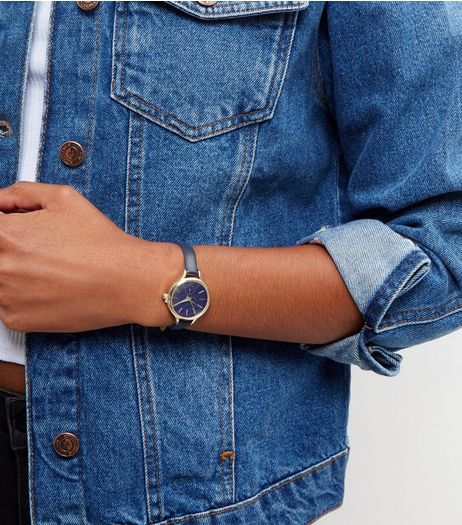 Navy Leather- Look Skinny Strap Watch | New Look