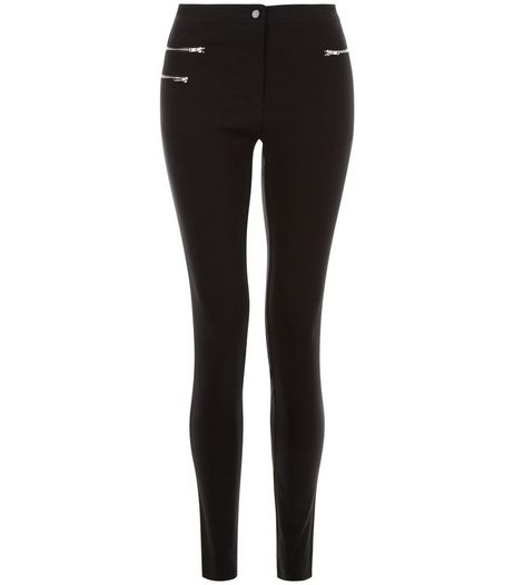 Black Double Zip Pocket Bengaline Slim Leg Trousers | New Look