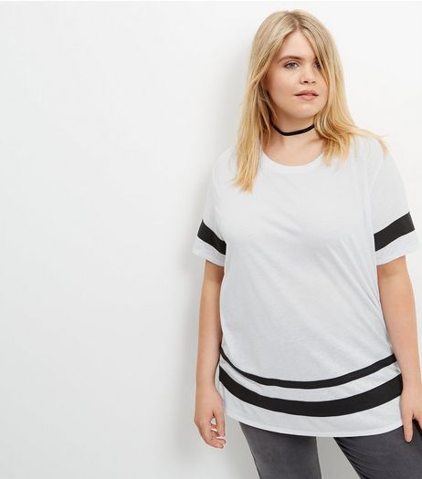 Curves Cream Stripe Trim Boyfriend T-Shirt | New Look
