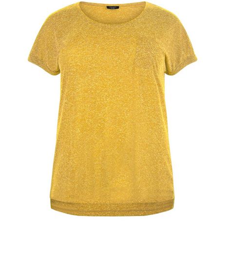 Curves Yellow Textured Pocket T-Shirt | New Look