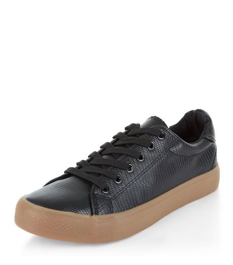 Black Lace Up Contrast Sole Plimsolls | New Look