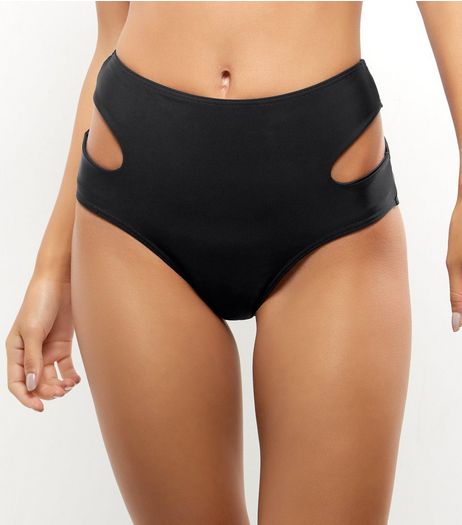 Black High Waist Cut Out Bikini Bottoms | New Look